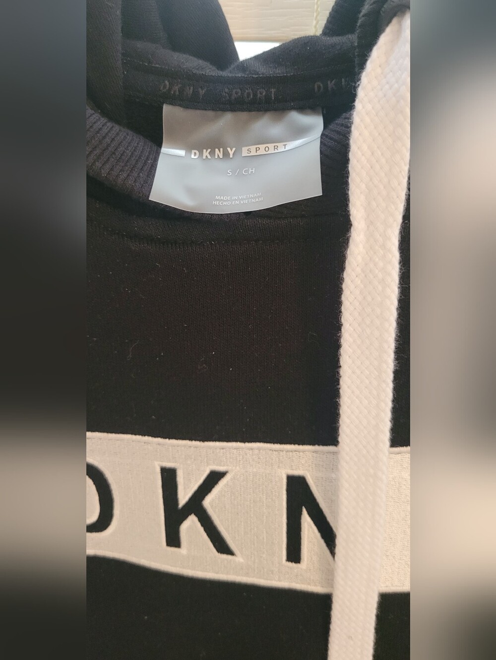 DKNY Sport Hoodie Dress Black Logo Short Sleeve Knit Athleisure Size Small NWT - Picture 7 of 10